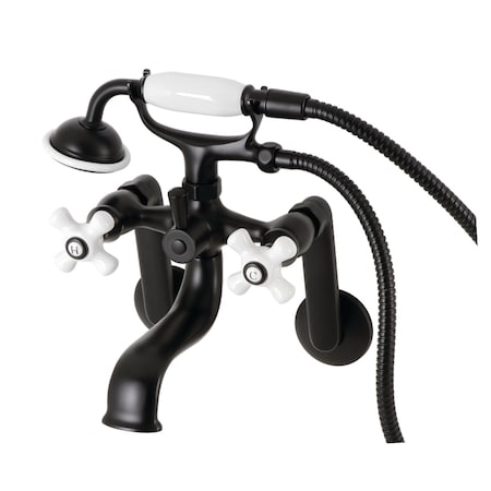 Kingston Brass Tub Wall Mount Clawfoot Tub Faucet with Hand Shower, Matte Black KS229PXMB